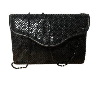 Black Vintage Sequin Evening Bag Clutch NonDetachable Chain EUC